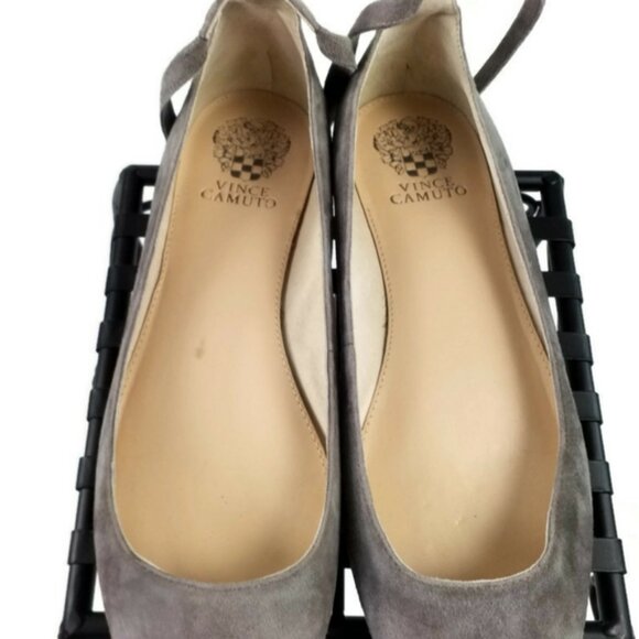 Vince Camuto Bevian Grey Suede Point Toe Ankle Lace Flats Womens Size 9.5M - Picture 6 of 10